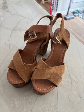 Aldo Tan Suede Platform Sandals with Block Heel